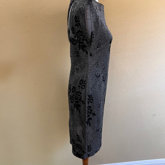 Vintage 90s Black Floral Metallic Bodycon Mini Dress size 9 - Picture 4 of 11